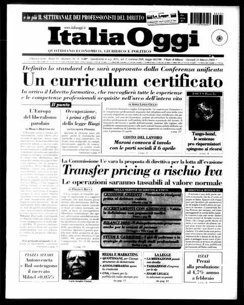 Italia oggi : quotidiano di economia finanza e politica